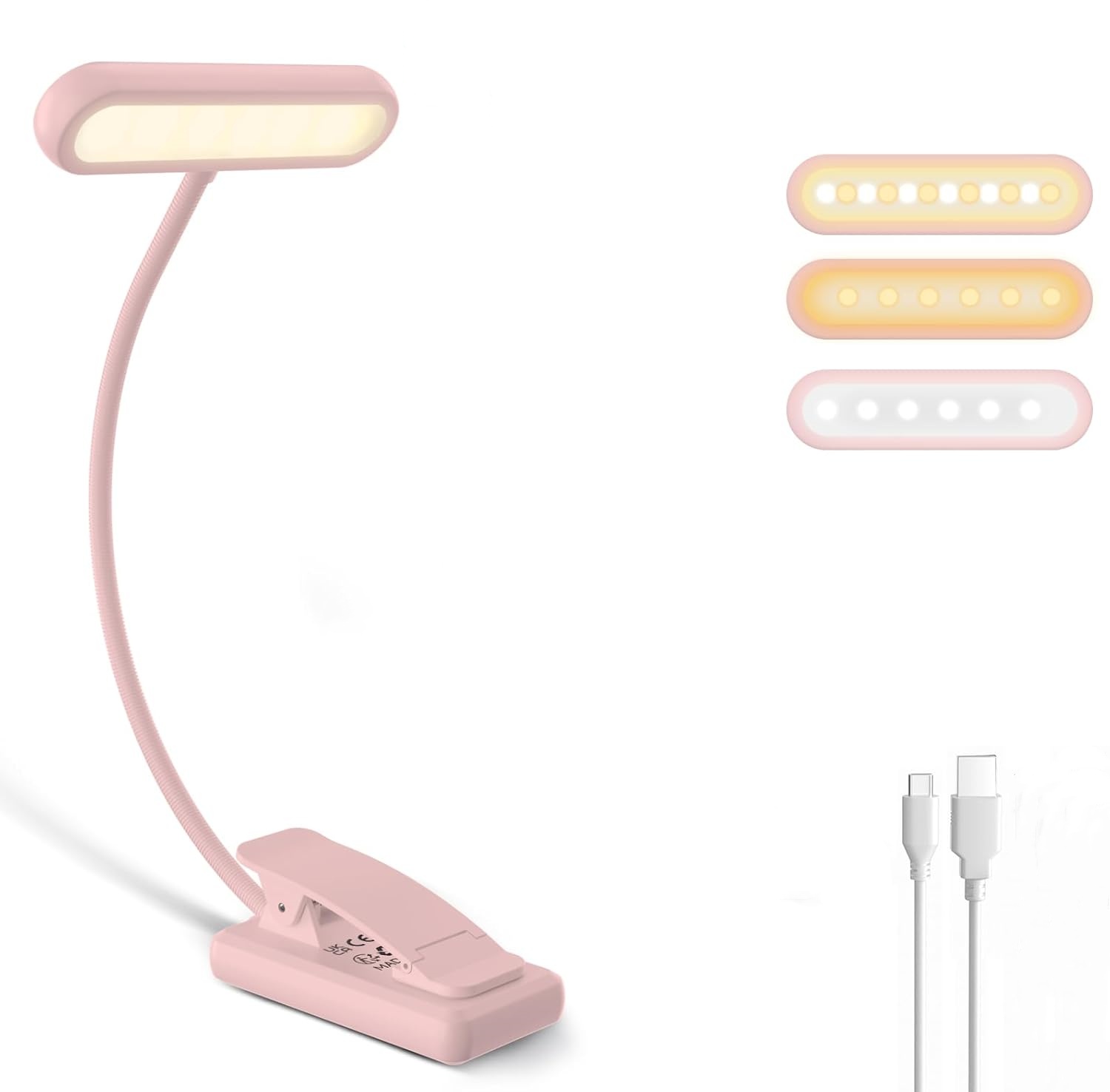 Desk Setup Lamp - โคมไฟอ่านหนังสือแบบหนีบ สีดำ/ขาว/ชมพู แบตเตอรี่ชาร์จ USB 600mAh คอไฟปรับงอได้